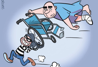 קופמן וכיסא הגלגלים (צילום:  איור: איציק סמוכה)