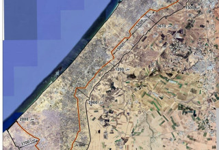 גבול הרצועה (שחור) וגבול אזור החיץ בשליטה ישראלית (אדום) (צילום: צילום מסך טוויטר)