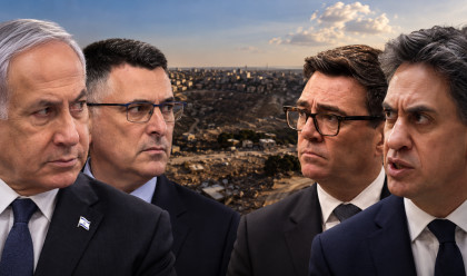 אד מיליבנד, אנדי ברנהאם, גדעון סער, בנימין נתניהו, E1 (צילום: בינה מלאכותית)