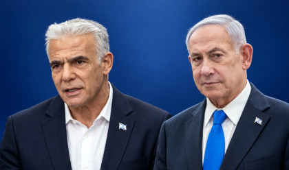ביבי נתניהו ויאיר לפיד (צילום: יונתן זינדל פלאש 90,חיים גולדברג, פלאש 90,בינה מלאכותית)