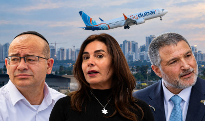דוד זיני, מירי רגב ורומן גופמן על רקע מטוס "פליי דובאי" (צילום: אבשלום ששוני, פלאש 90,חיים גולדברג פלאש 90,יוסי אלוני פלאש 90)