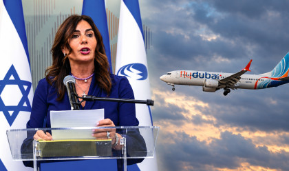 מטוס פליי דובאי. שרת התחבורה מירי רגב (צילום: אבשלום ששוני)