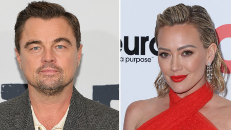 הילארי דאף וליאונרדו דיקפריו (צילום: Dia Dipasupil/Getty Images,VALERIE MACON/AFP via Getty Images)