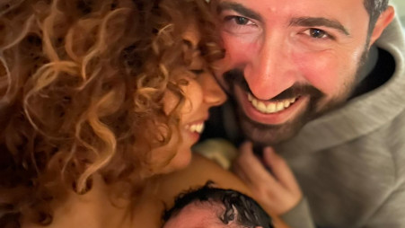 מעיין פרתי, בן זוגה מיכאל והתינוק (צילום: ללא קרדיט)