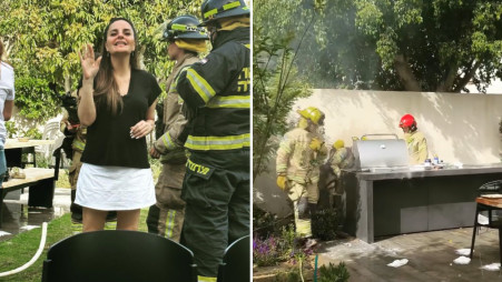 אופירה אסייג וצוות כיבוי האש (צילום: צילום מסך אינסטגרם)