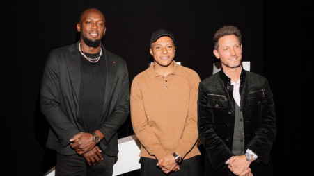 ליאור סושרד עם יוסיין בולט וקיליאן אמבפה (צילום: רולטיים יח"צ)