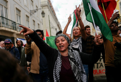 הפגנה פרו פלסטינית בליסבון, פורטוגל (צילום: רויטרס)