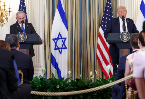 נתניהו וטראמפ במסיבת העיתונאים (צילום: רויטרס)