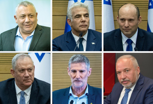 נפתלי בנט, יאיר לפיד, גדי איזנקוט, אביגדור ליברמן, יאיר גולן, בני גנץ (צילום: יונתן זינדל פלאש 90)