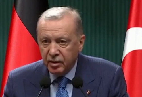 נשיא טורקיה רג'יפ טאיפ ארדואן במסיבת עיתונאים (צילום: צילום מסך לפי סעיף 27א)