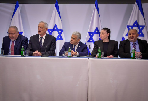 מנסור עבאס, מרב מיכאלי, יאיר לפיד, בני גנץ, אביגדור ליברמן  (צילום: אבשלום ששוני, פלאש 90)