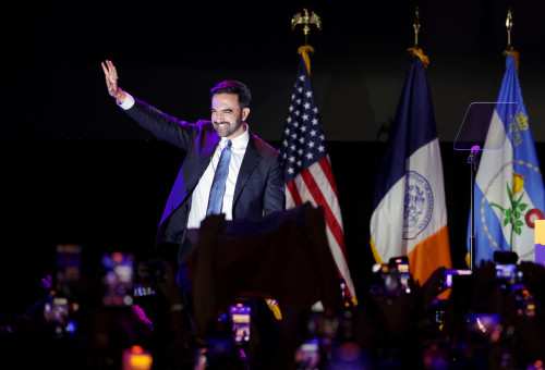 זוהרן ממדאני בנאום הניצחון בבחירות (צילום: רויטרס)