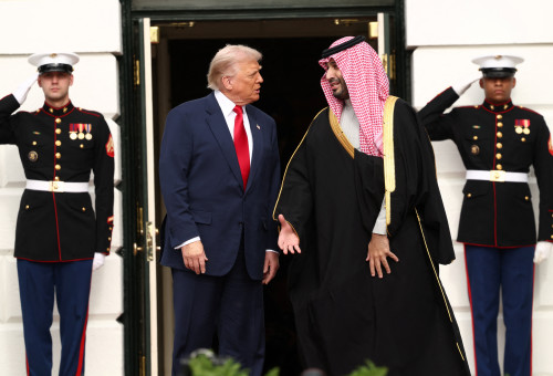 דונלד טראמפ, מוחמד בן סלמאן (צילום: REUTERS/Kevin Lamarque)