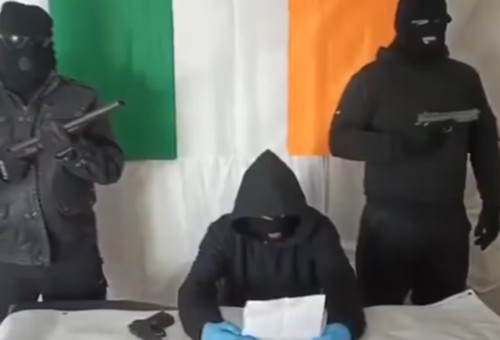 "תנועת הרפובליקה האירית" בסרטון המאיים נגד נבחרי הציבור (צילום: צילום מסך רשתות חברתיות)