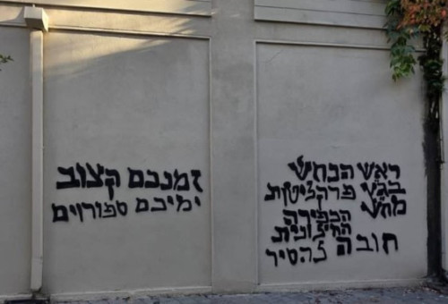 כתובת הגרפיטי שרוססה על בניין משרדי גל"צ (צילום: צילום מסך רשת X)