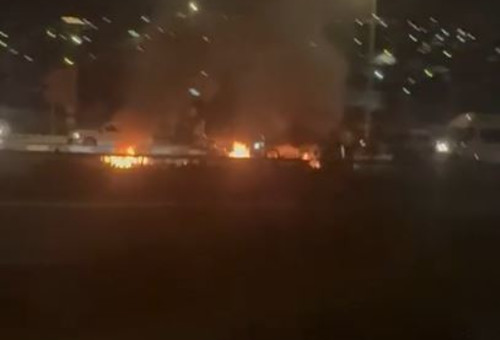 שריפה על כביש 77, הצתה במהלך הפגנה (צילום: שימוש לפי סעיף 27א')