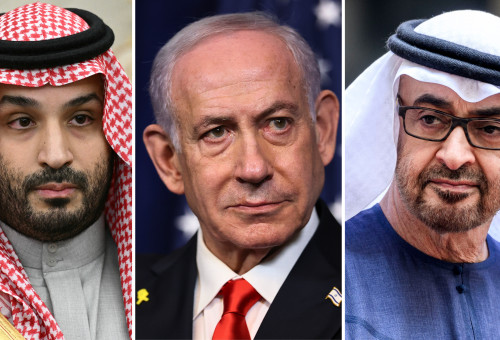 מוחמד בן סלמאן, מוחמד בן זאיד, בנימין נתניהו (צילום: gettyimages)