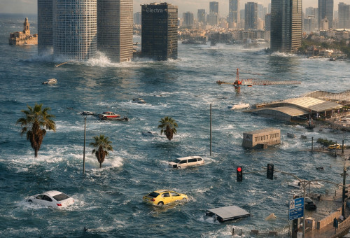 תל אביב מתחת למים (צילום: AI)