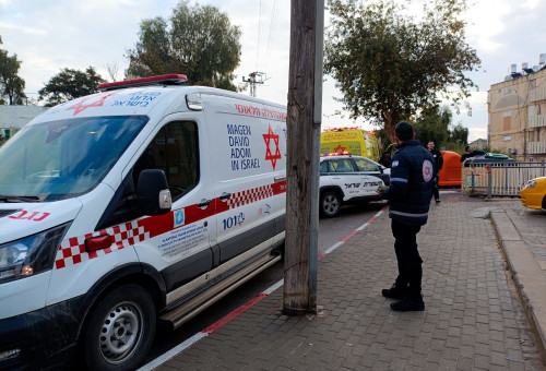 אמבולנס וניידת משטרה בזירה באופקים (צילום: תיעוד מבצעי מד"א)