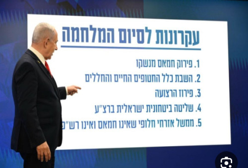 ראש הממשלה נתניהו מציג את "סיום המלחמה"  (צילום: ללא קרדיט)