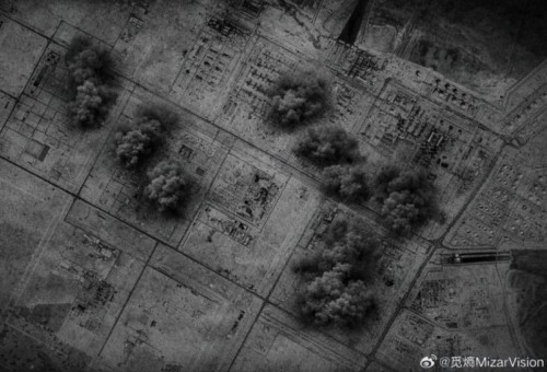 פגיעה במתקן הגז ראס לאפן בקטאר ע"י טיל איראני (צילום: צילום לוויין של חברת MizarVision)