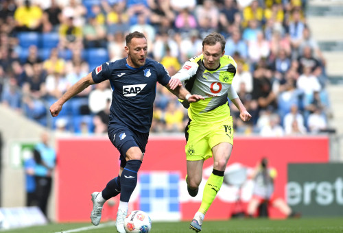 שחקן הופנהיים, ולדימיר צופאל, מול שחקן בורוסיה דורטמונד, מקסימיליאן באואר (צילום: GettyImages, Neil Baynes)