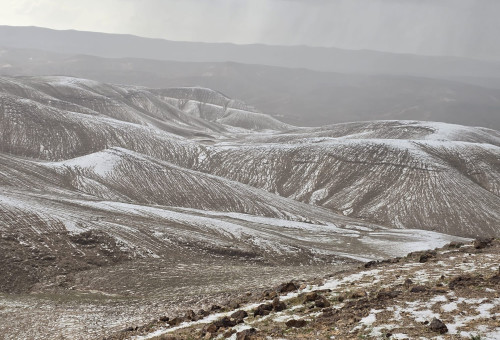 ברד מכסה את הגבעות, צפונית לערד (צילום: מוסא אלכמיסה, רשות הטבע והגנים)