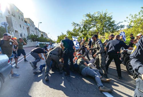 עימות בין שוטרים למפגינים נגד הרפורמה  (צילום: יונתן זינדל, פלאש 90)