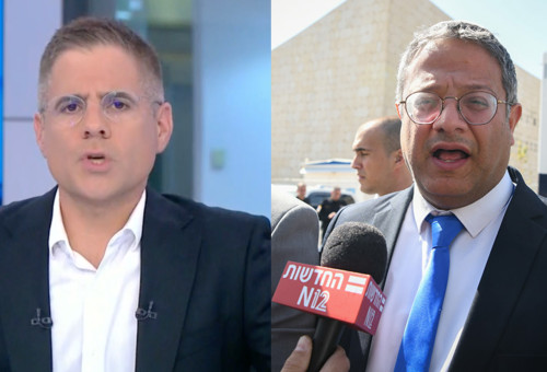 איתמר בן גביר, גדעון אוקו (צילום: אריה לייב אברמס, צילום מסך ערוץ 12)