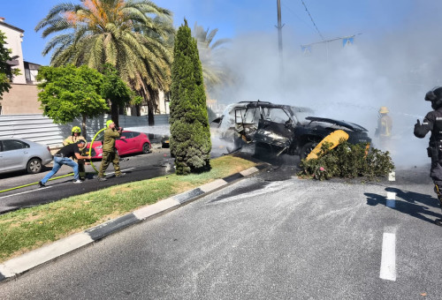פיצוץ רכב בחיפה (צילום: דוברות איחוד הצלה)