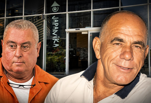 ניסים אלפרון, זאב רוזנשטיין על רקע מסעדת ג'פניקה (צילום: אלוני מור,פלאש 90,אלון חכמון)