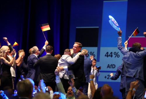חגיגות מפלגת AFD לאחר הניצחון בבחירות (צילום: רויטרס)