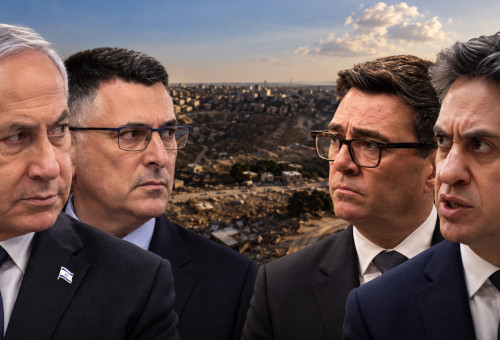 אד מיליבנד, אנדי ברנהאם, גדעון סער, בנימין נתניהו, E1 (צילום: בינה מלאכותית)