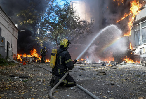 מתקפת מל"טים רוסיים על קייב, אוקראינה (צילום: רויטרס)