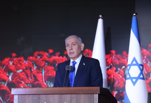 בנימין נתניהו בטקס יום הזכרון לטבח השבעה באוקטובר (צילום: מרק ישראל סלם)