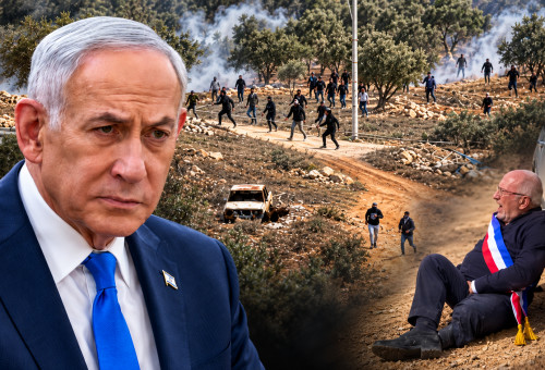 בנימין נתניהו, הנציג הבלגי. תקיפת הדיפלומטים באיו"ש (צילום: אוליביה פיטוסי, פלאש 90,תיעוד ברשתות חברתיות לפי סעיף 27 א' לחוק זכויות יוצרים, רשת X)