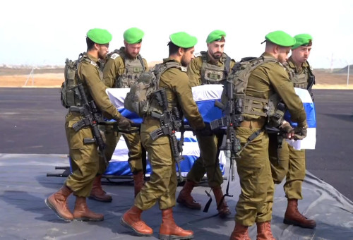 קבלת ארונות של חטופים חללים, 20 בפברואר 2025 (צילום: דובר צה"ל בערבית)
