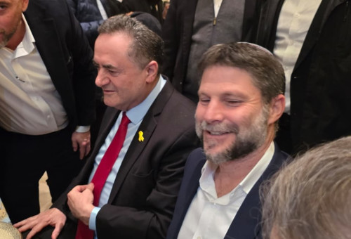 בצלאל סמוטריץ' וישראל כ"ץ (צילום: ירון קדושים)