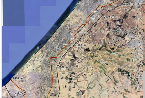 גבול הרצועה (שחור) וגבול אזור החיץ בשליטה ישראלית (אדום) (צילום: צילום מסך טוויטר)