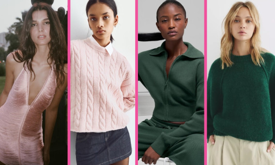 מימין לשמאל: סריג של פול אנד בר, ג׳קט של אלו יוגה, סריג של ברשקה ושמלה של זארה (צילום: אתר רשמי)