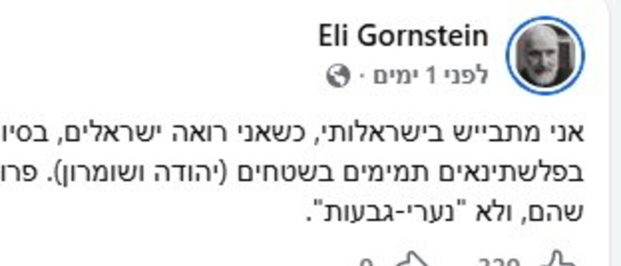 הפוסט של אלי גורנשטיין  (צילום: צילום מסך פייסבוק)