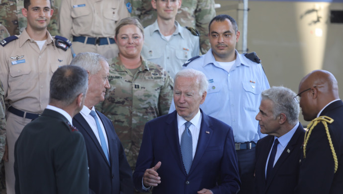 נשיא ארה''ב ג'ו ביידן במתחם משרד הביטחון בנתב''ג (צילום: מרק ישראל סלם)