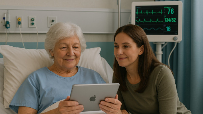 חולה מאושפזת. הטאבלט יסייע להעביר שעות מתות