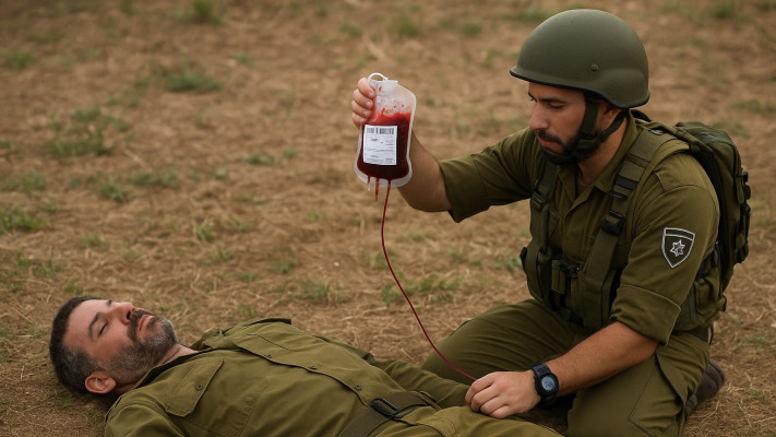 חייל מקבל עירוי דם. הארכת תוקף המנות