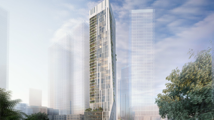 הדמיה - מבט אל המגדל ברחוב מנחם בגין