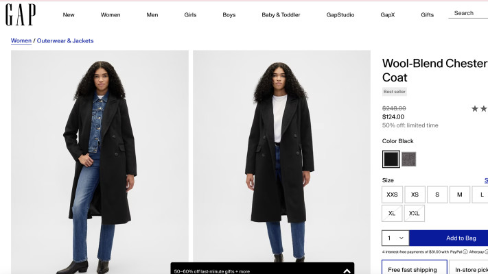 מעיל שחור ארוך ומחוייט של גאפ