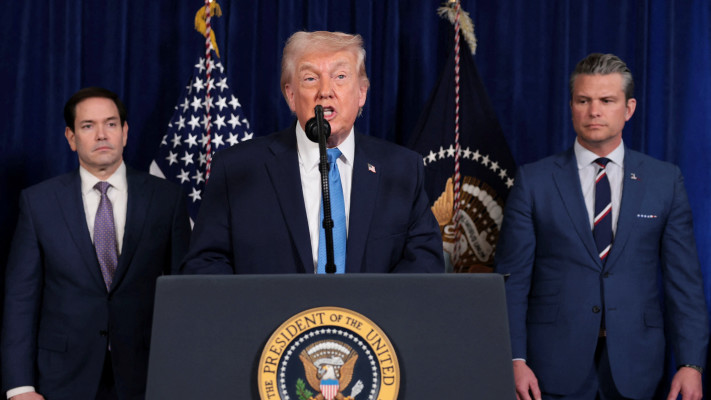 דונלד טראמפ במסיבת עיתונאים לאחר ההשתלטות על ונצואלה