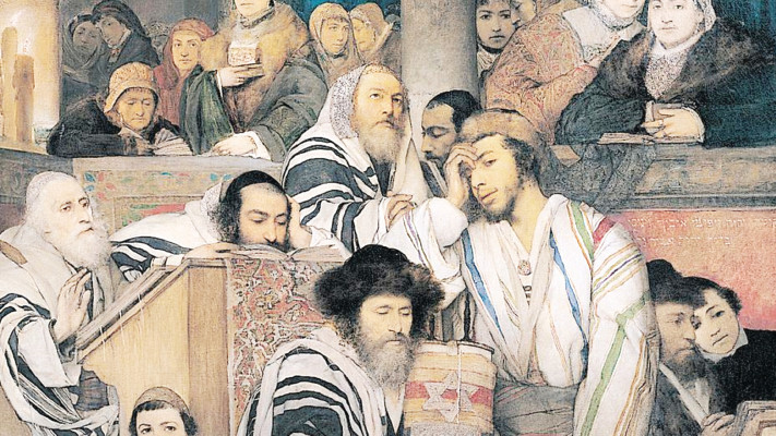 מאוריצי גוטליב, יהודים מתפללים בבית הכנסת ביום הכיפורים, 1878