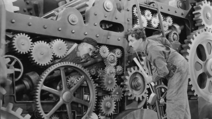צ'ארלי צ'פלין בסרט ''זמנים מודרנים''