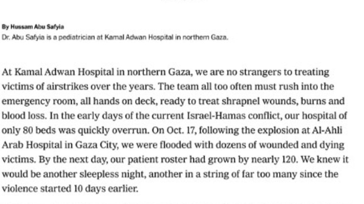 מאמר שפרסם חוסאם אבו סאפיה ב''ניו-יורק טיימס''